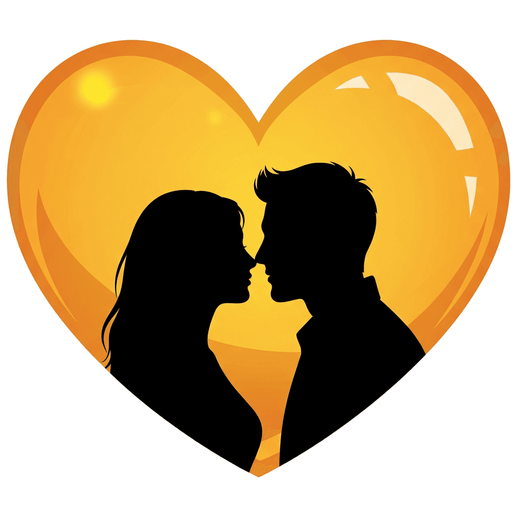 Two silhouettes close together inside a heart — Je t'aime