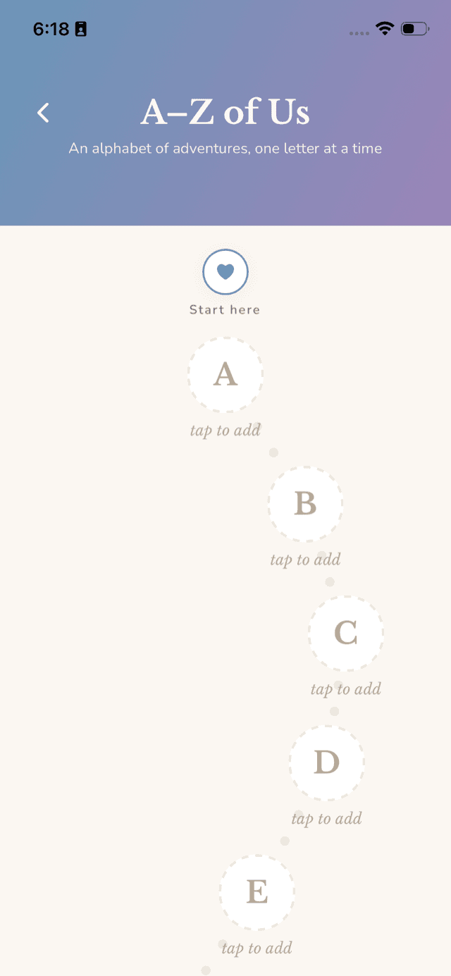 The A–Z Activities screen in Je t'aime