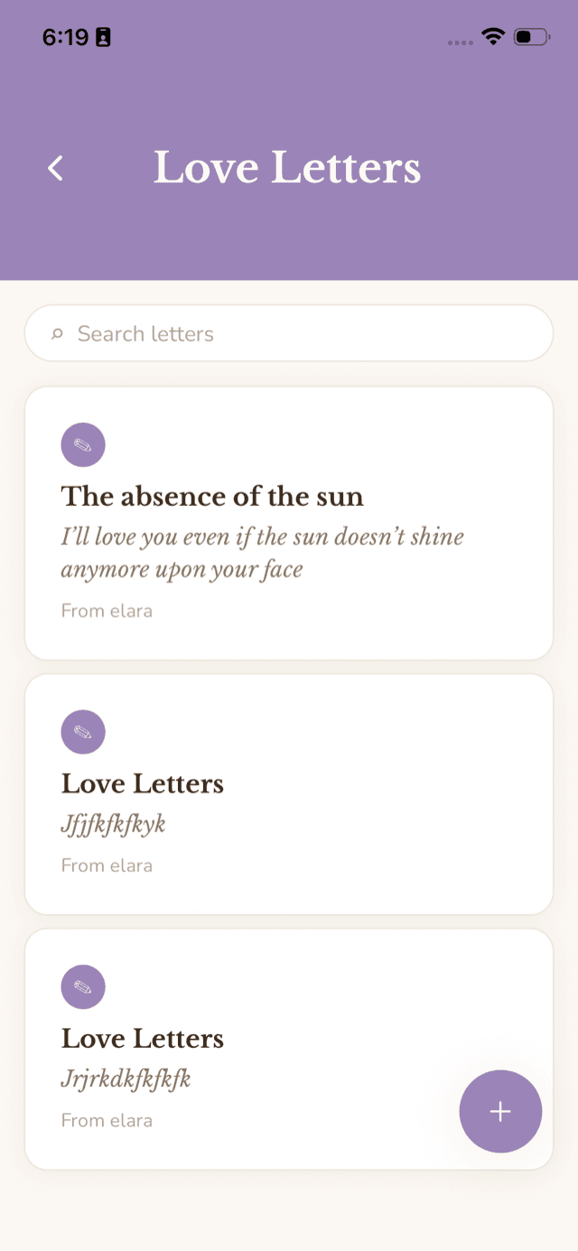 The Love Letters screen in Je t'aime