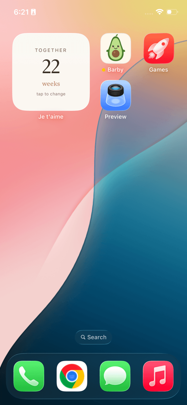 The Together widget on a home screen, counting 22 weeks